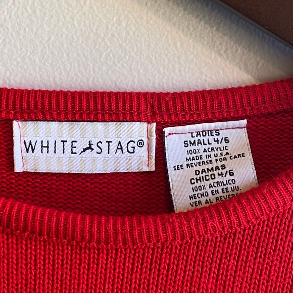 Vintage White Stag US Flag Crewneck Sweater Size Small 3/4 Sleeves - Picture 4 of 6
